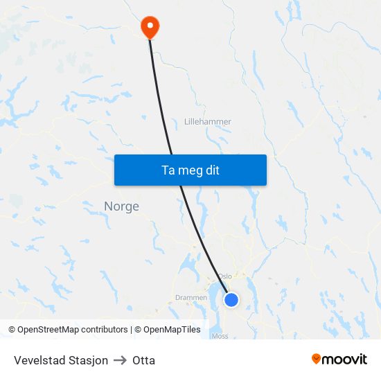 Vevelstad Stasjon to Otta map