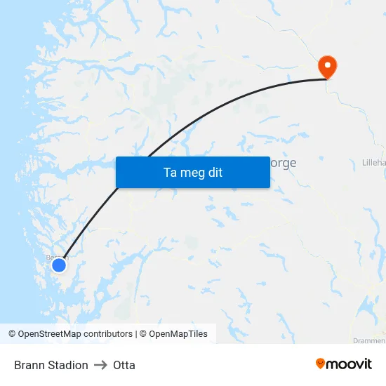 Brann Stadion to Otta map