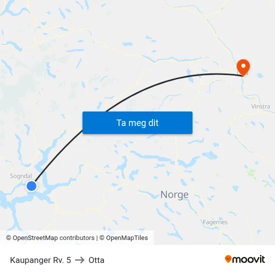 Kaupanger Rv. 5 to Otta map