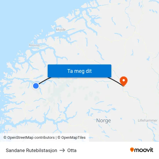 Sandane Rutebilstasjon to Otta map