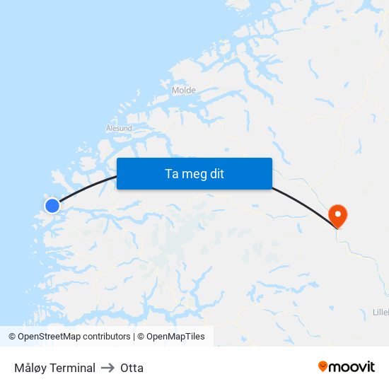 Måløy Terminal to Otta map
