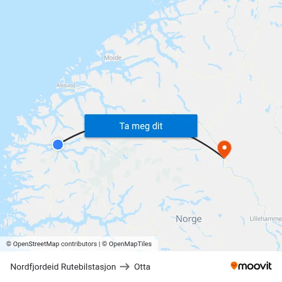 Nordfjordeid Rutebilstasjon to Otta map