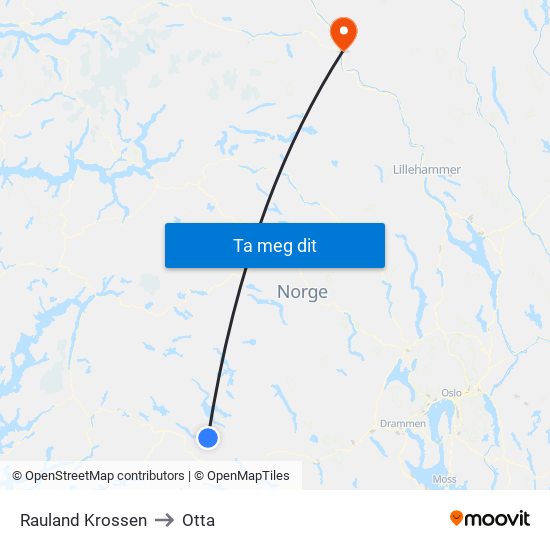 Rauland Krossen to Otta map