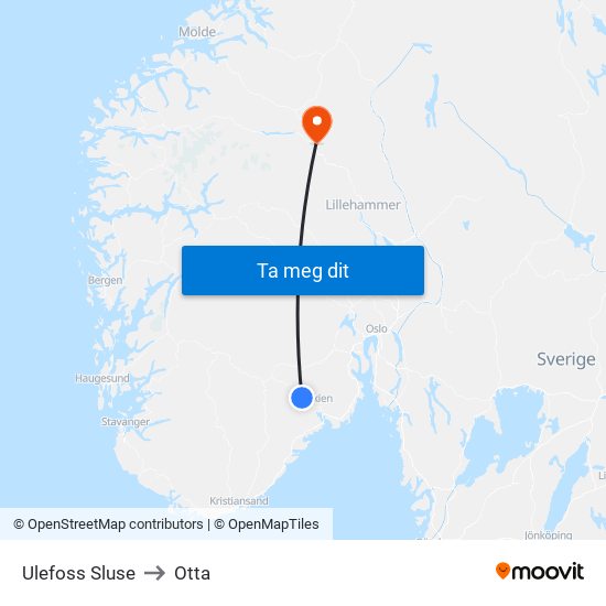 Ulefoss Sluse to Otta map