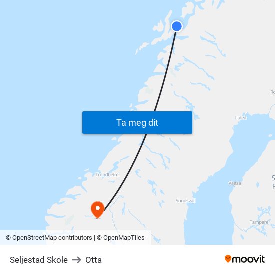 Seljestad Skole to Otta map