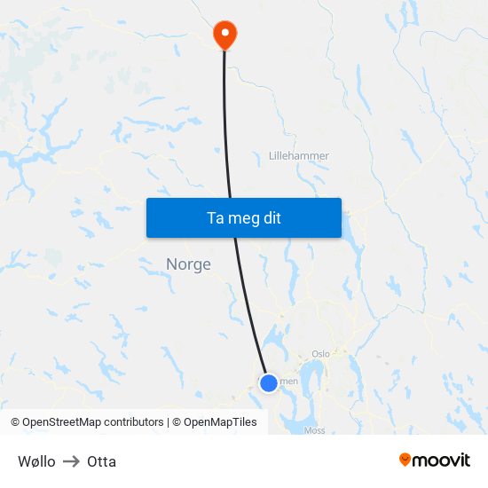 Wøllo to Otta map
