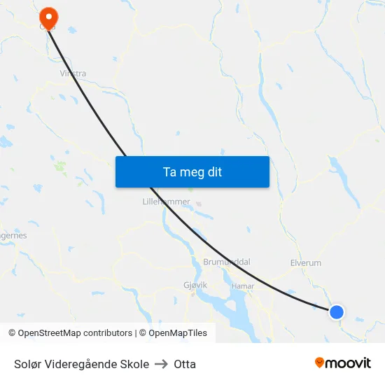 Solør Videregående Skole to Otta map