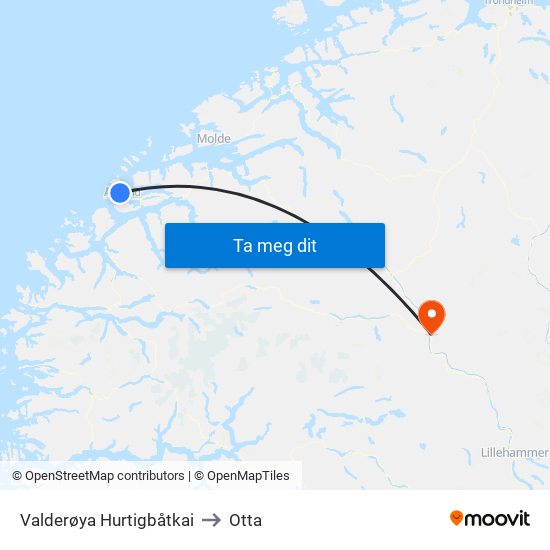 Valderøya Hurtigbåtkai to Otta map