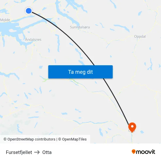 Fursetfjellet to Otta map