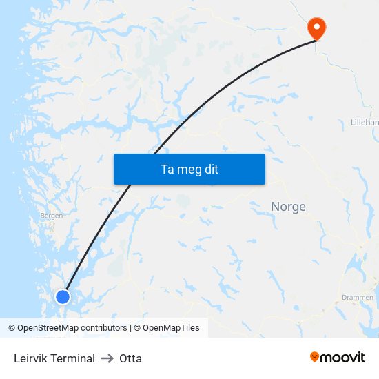 Leirvik Terminal to Otta map