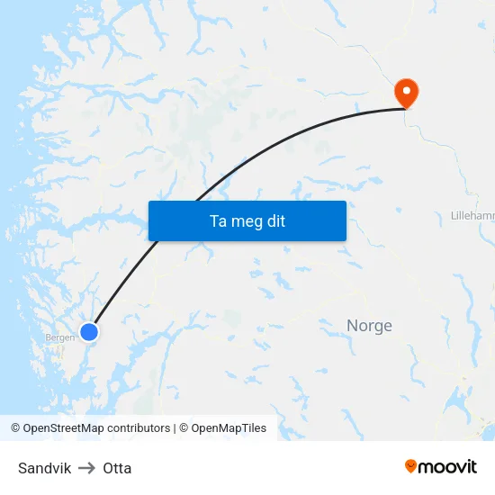 Sandvik to Otta map