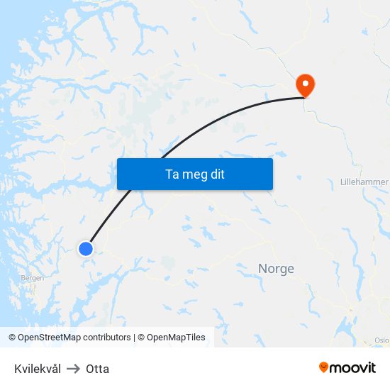 Kvilekvål to Otta map