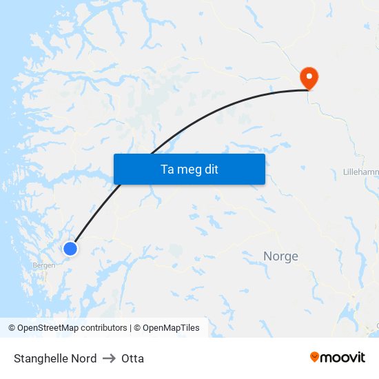 Stanghelle Nord to Otta map