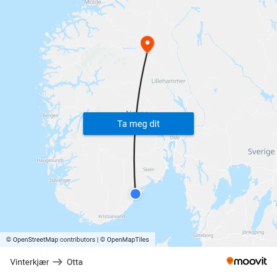 Vinterkjær to Otta map
