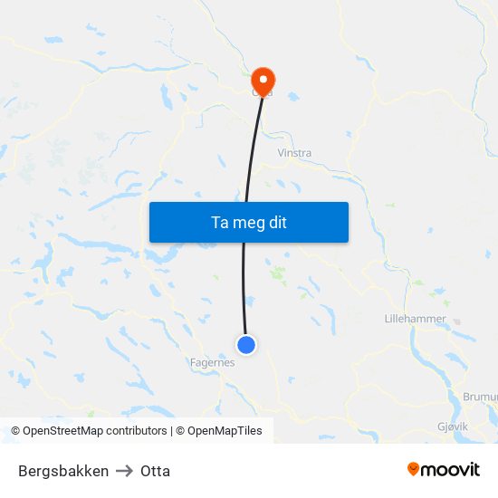 Bergsbakken to Otta map