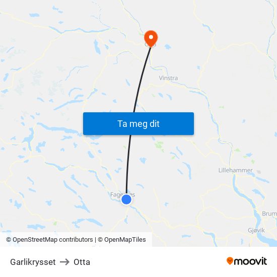 Garlikrysset to Otta map