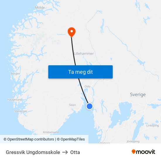 Gressvik Ungdomsskole to Otta map