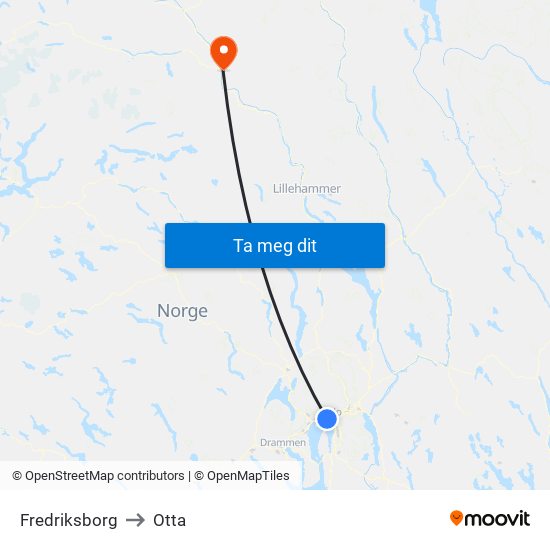 Fredriksborg to Otta map