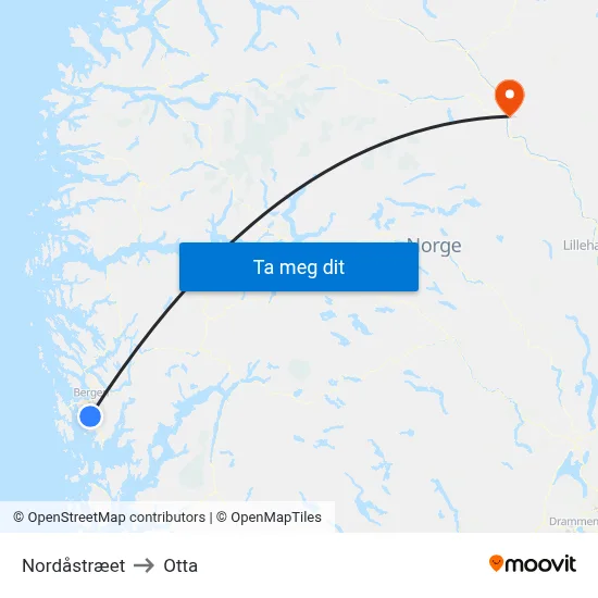 Nordåstræet to Otta map