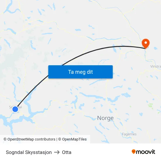 Sogndal Skysstasjon to Otta map