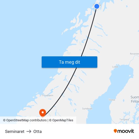 Seminaret to Otta map