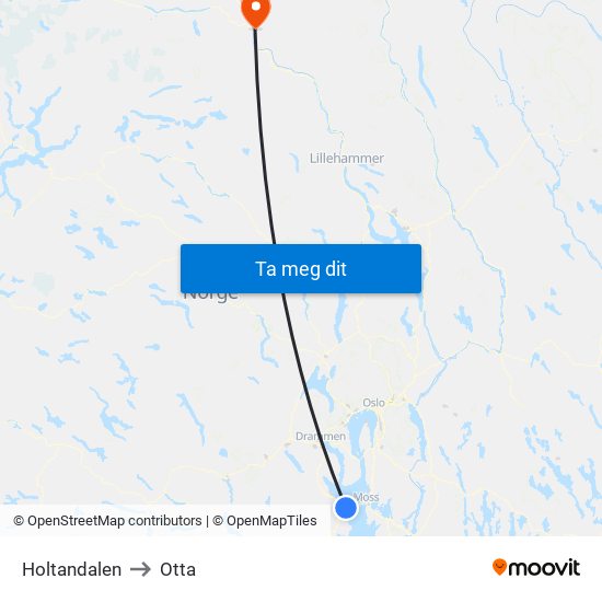 Holtandalen to Otta map