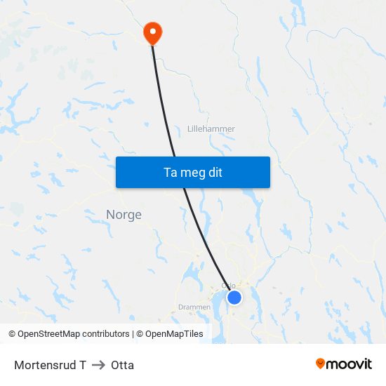 Mortensrud T to Otta map
