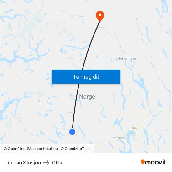 Rjukan Stasjon to Otta map