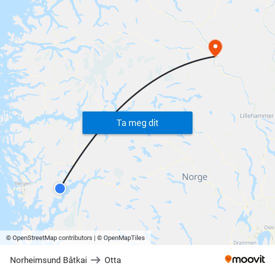 Norheimsund Båtkai to Otta map