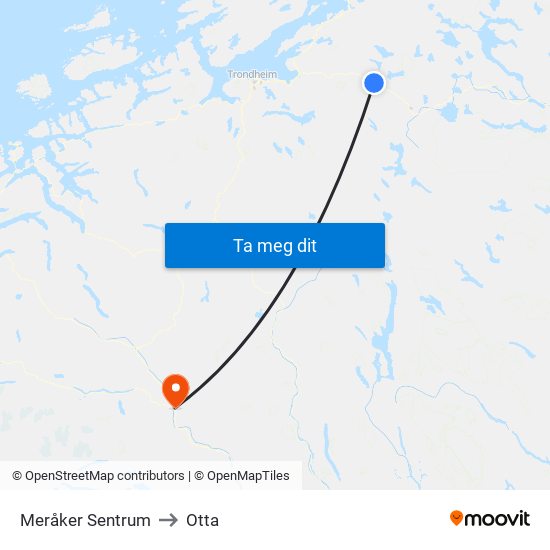 Meråker Sentrum to Otta map