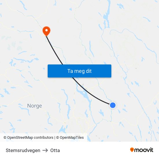 Stemsrudvegen to Otta map