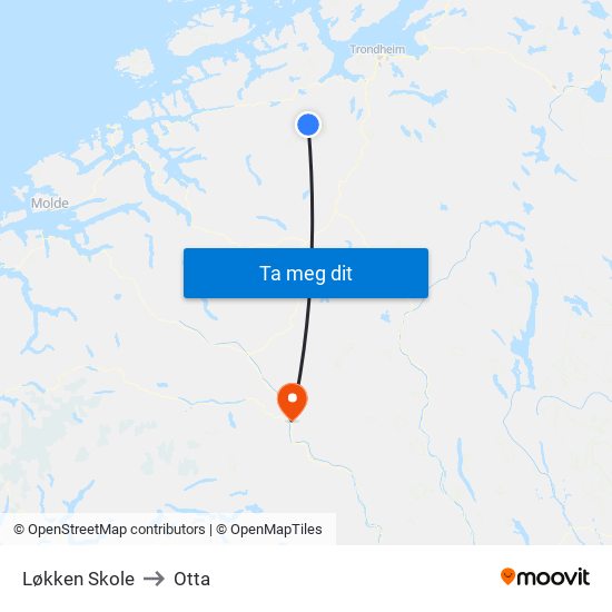 Løkken Skole to Otta map