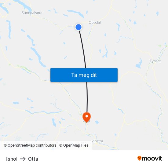 Ishol to Otta map