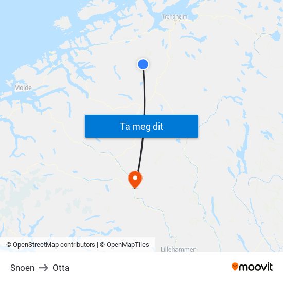 Snoen to Otta map