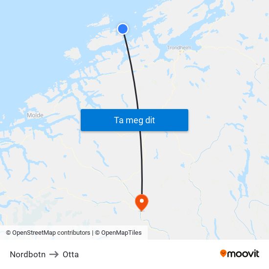 Nordbotn to Otta map