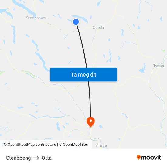 Stenboeng to Otta map