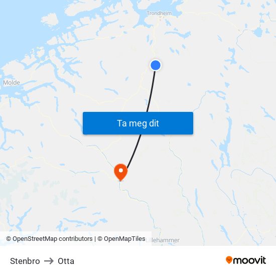Stenbro to Otta map