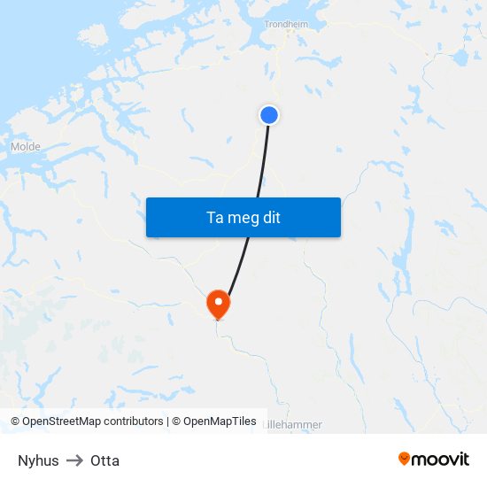 Nyhus to Otta map