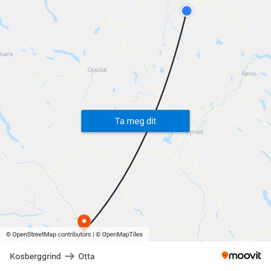 Kosberggrind to Otta map