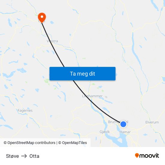 Støve to Otta map