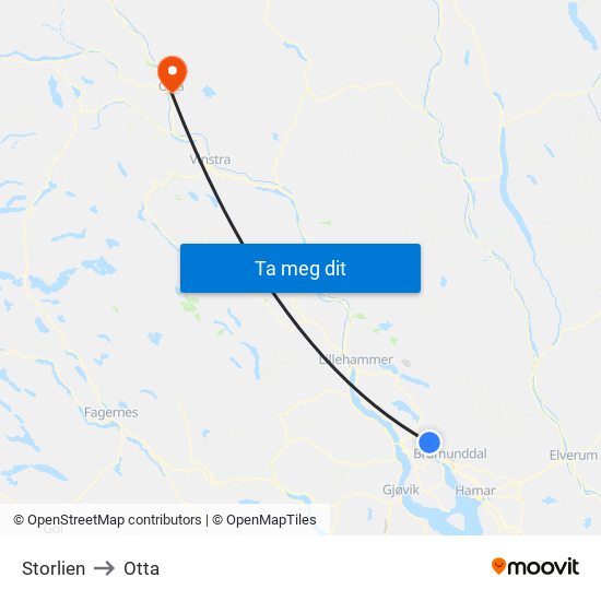 Storlien to Otta map