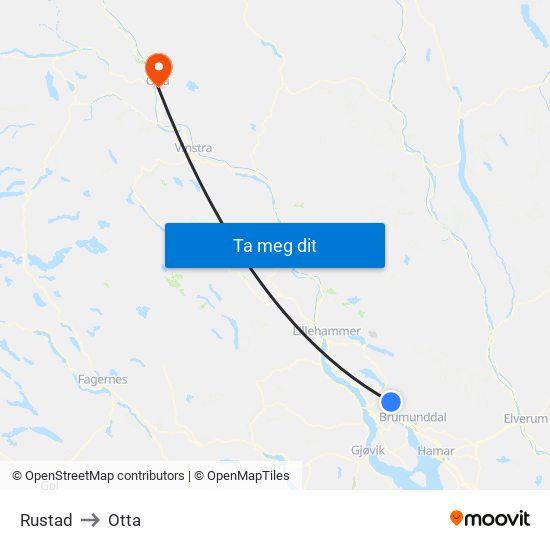 Rustad to Otta map