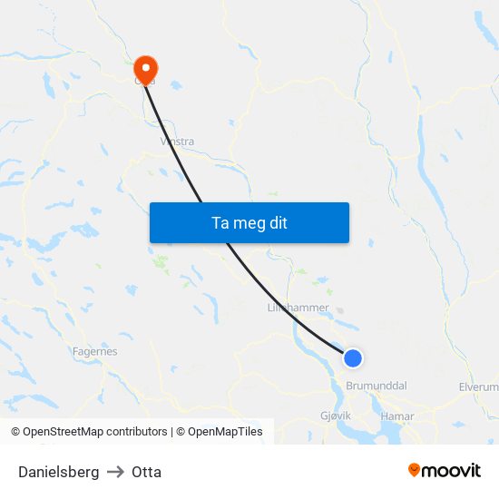 Danielsberg to Otta map