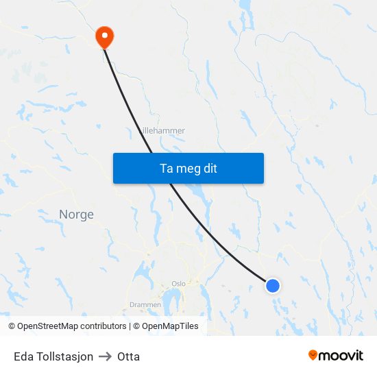 Eda Tollstasjon to Otta map