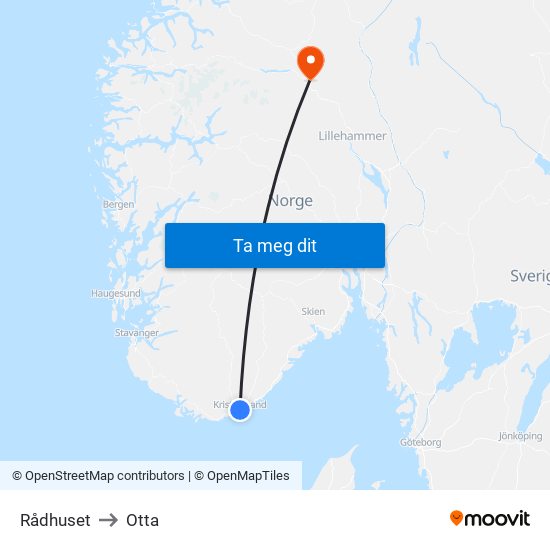 Rådhuset to Otta map