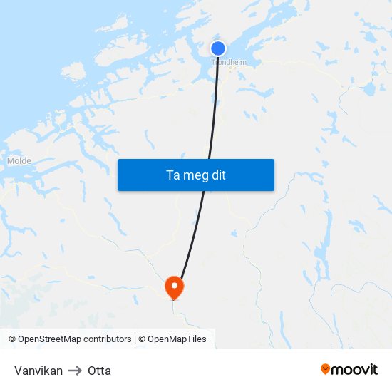 Vanvikan to Otta map