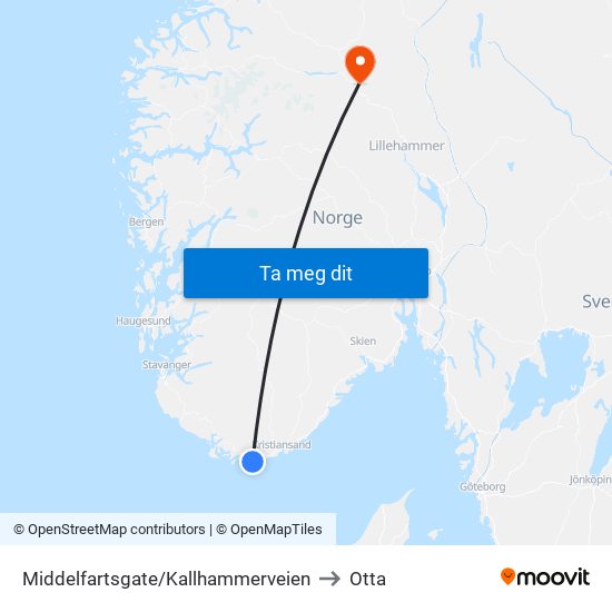 Middelfartsgate/Kallhammerveien to Otta map