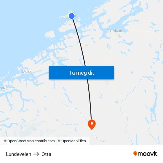 Lundeveien to Otta map