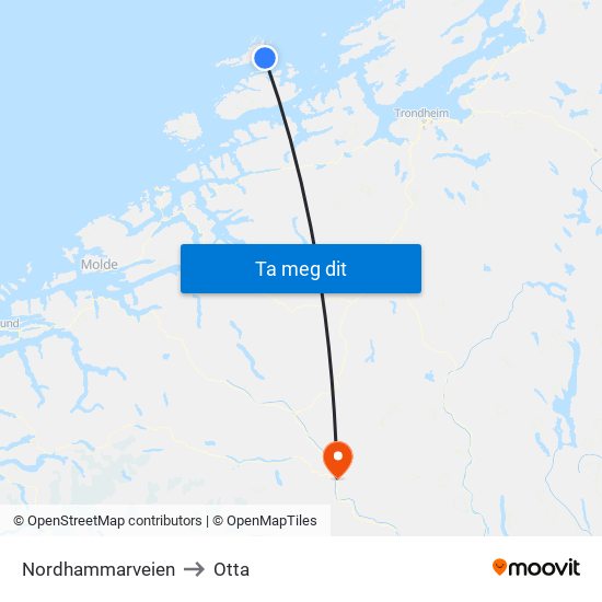 Nordhammarveien to Otta map
