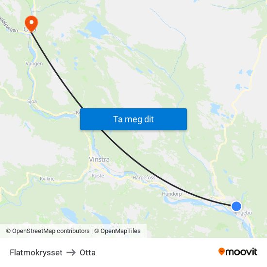 Flatmokrysset to Otta map
